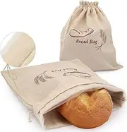 QUYANGCHIFENG 2Pcs Linen Bread Bags for Homemade Bread - Reusable Sourdough Bread Storage with Plastic Inner Lining, Durable Bread Keeper for Fresh Bread, Gifts for Home Bakers - 12"x15"
