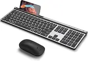 Wireless Keyboard and Mouse Combo, CHESONA Bluetooth Rechargeable Full Size Mulit-Device (Bluetooth 5.0+3.0+2.4G) Wireless Keyboard Mouse Combo for Mac OS/iOS/Windows/Android (Silver Black)