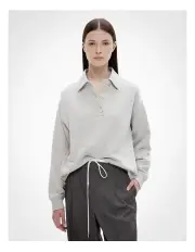 [Witchery] Jersey Longline Polo Top in Light Grey Marle