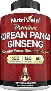 Pure Korean Red Panax Ginseng 1600mg - 120 Vegan Capsules - High Strength 5% Ginsenosides - Ginseng Root Extract Powder for Energy, Potency, Libido, Vigor and Focus for Men and Women