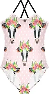 [RPLIFE] Girl Bathing Suits Beach Apparel 3-10 Y with Adjustable Shoulder Strap, Cow Heads Flower