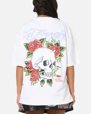 [ED HARDY] Ed Hardy Death & Bloom T-shirt White - Size 2XL 2XL White