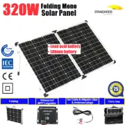 12V 320W Mono Folding Solar Panel Portable Battery Charging Kit Incl Carry Bag