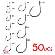 50pcs Fish WOW!® Fishing 4x strong offset circle hook Saltwater black nickel lot