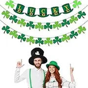 St Patricks Day Decorations 3 Pack Felt Shamrock Clover Banner Garland for St Patricks Day Decor Dark Green Light Green - Irish Day Celebration Decor for Home, Party Supplies