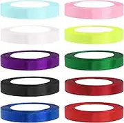 Swpeet 10 Rolls 10 Colors 2/5” x 25 Yards Single Faced Polyester Ribbon Fabric Satin Ribbon Assortment Kit, Gift Wrap Ribbons for Gift Wrapping, Crafts, Party Decoration - Total Length 250 Yards