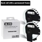 2 Rolls 1-1/7" x 100' Continuous Tape Labels DK-2210 Fits Brother QL-1050N 1060N