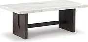 [Signature Design by Ashley] Burkhaus Traditional Rectangular Coffee Table with Marble Tabletop, Dark Brown & White