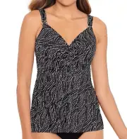 Miraclesuit BRONZE AGE BLACK/BROWN Plunge Tankini Swim Top, US 38D, UK 38D