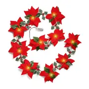 Catzon 2m Red Flower Garland for Christmas with 20 LEDs Holiday Decoration