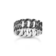 Genuine THOMAS SABO Wide ring with chain links and black stones