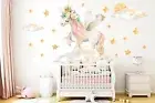 Twinkling Unicorn With Stars Pink Clouds Removable Wall Decal Sticker Room Gift