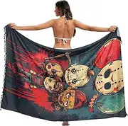 [RPLIFE] Halloween Horror Swimsuit Sarong, Summer Long Plus Size Beach Sarong, Large, Halloween Horror, Medium