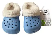 CROCS Mammoth Toddler Blue/Oatmeal Fleece Lined Slides Size C6/7 Warm Fuzzy New