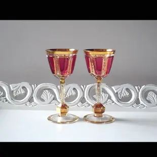捷克波西米亞 Moser古董手工水晶杯 x 2 對杯