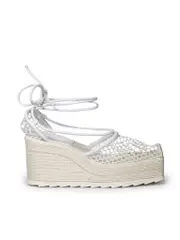 White Stretch Wedge Platform Espadrilles