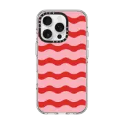 iPhone 16 Pro Clear Case MagSafe Compatible Red And Pink Wavy Stripe