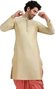 [KISAH] Men Kurta, Lime Green Color, Cotton Blend Fabric Full Sleaves, Knee Length, Regular Fit, Ethnic wear
