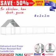 Steel Hen House with Roof Galvanized Lockable Garden Chicken Duck Coop Run Cage