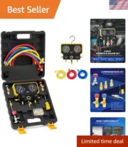 R410a Gauges Aluminum Brass 3-Color Hoses HVAC Refrigerant Manifold Set