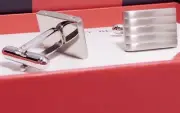 Geoffrey Beene Men's Satin Nickel Cufflinks Rectangular HZ Lines Silver Color