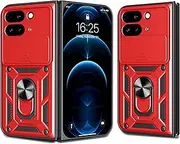 Compatible with Google Pixel 9 Pro Fold Case,Compatible with Google Pixel 9 Pro Fold 5G GGH2X GC15S Magnetic Bracket [PC+TPU] 2 in 1 Slide Lens Red