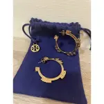 TORY BURCH 金色LOGO雕刻 HOOP 圈圈耳環 金屬95成新