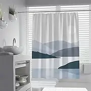 Natural Landscape Shower Curtain for Bathroom Hillside River Pattern Waterproof Fabric Bath Curtains with Hooks Extra Long Washable 90 x 180 cm