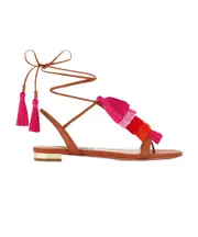 Aquazzura Capri Tassel-Detailed T-Bar Strap Sandals 38 brown