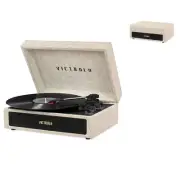 Parker Bluetooth Suitcase Record Player with 3-Speed Turntable, Light Beige V...
