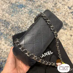 二手真品 CHANEL 香奈兒 mini coco 17cm A35200 黑色 銀扣 銀鏈 牛皮 方胖子