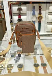 Michael Kors Jet Set Small NS Pocket Crossbody Bag & Bifold Zip Wallet (Brown)