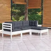 Patio Furniture Sets 4 Piece Garden Lounge Set with Cushions White Pinewood