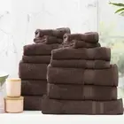 14pc Renee Taylor Stella Hand/Bath Towel/Mat Set Soft Bamboo Cotton 650GSM Cocoa