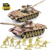 1:72 WW2 Army Tank and Army Men Toys Playset, 2Pc US Desert Tan Tank-2 Models wi