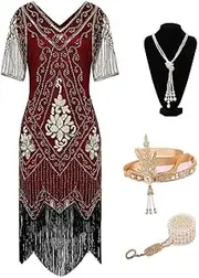 [Blossom Costumes] Deluxe Red Gold Ladies 1920s Roaring 20s Flapper Costume Sequins Gatsby Dress
