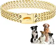 W/W Lifetime Gold Dog Chain Collar Walking Metal Chain Collar with Design Secure Buckle,18K Cuban Link Strong Heavy Duty Chew Proof for Medium Dogs American Pitbull German Shepherd(20MM, 24")