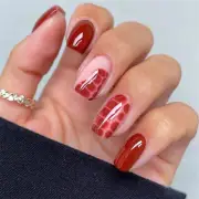 Short Square Press-On Fake Nail Blooming Red Animal print Glossy Manicure 24pcs
