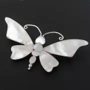 925 Silver White Genuine Oyster Mother Of Pearl Shell Butterfly Brooche Pendant