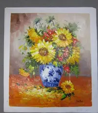 在飛比找Yahoo!奇摩拍賣優惠-『府城畫廊-手繪油畫』向日葵瓶花畫－欣欣向榮－有朝氣－50x
