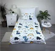 Theonoi Children's Bed Linen Toddler Bed Linen Baby Bed Complete Set Duvet Cover 100 x 135 cm and Pillowcase 40 x 60 cm Cotton Oeko-Tex Standard for Boys and Girls (Dinosaur Dino)