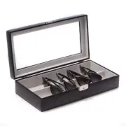 Bey Berk Black Leather Multi Purpose Case with Glass Top and Locking Clasp