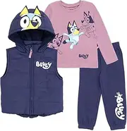 [Bluey] Girls Zip Up T-Shirt and Jogger Fleece Pants 3 Piece Toddler to Big Kid