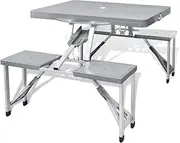 Foldable Camping Table Set with 4 Stools Aluminium Extra Light Grey,Camp Furniture 7.12KG-41457