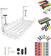 Under Desk Cable Management Tray, Cord Organizer for Wire Management, Detachable No Drill Metal Cable Tray Basket Rack for Home Office (White1 Pack)
