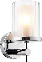 Blake Modern Chrome Bathroom Wall Light with Clear Rippled Glass Cylinder Shade IP44 Rated
