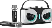 Dpofirs Karaoke Machine - Portable Bluetooth Karaoke Speaker with 2 Wireless Microphones, RGB Light Effects, Portable Microphone System for Home Party Outdoor (White)