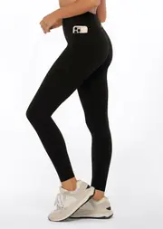 [Lorna Jane] Amy Phone Pocket Full Length Tech Leggings in Black, Size - Small S Black