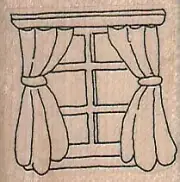 Window With Curtains 1 1/2 x 1 1/2" Rubber Stamp, Structures Stamp, Places