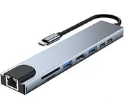 SHU-Store 8 in 1 USB 3.0 Hub Fit for Laptop Adapter PC Computer PD Charge 8 Ports Dock Station RJ45 HDMI TF/SD Card Notebook Type-C Splitter (Color : 8 in 1)